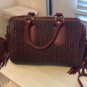 Elegant Burgundy Woven Handbag
